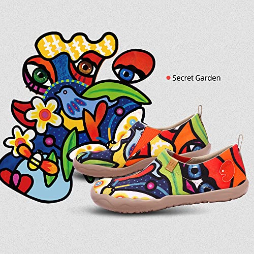 UIN Women's Flats Canvas Lightweight Slip Ons Sneakers Walking Casual Art Painted Travel Shoes Secret Garden (39) - Image 2