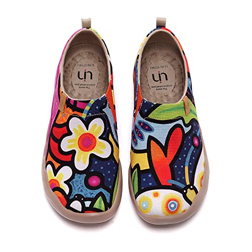 UIN Women's Flats Canvas Lightweight Slip Ons Sneakers Walking Casual Art Painted Travel Shoes Secret Garden (39) - Image 1