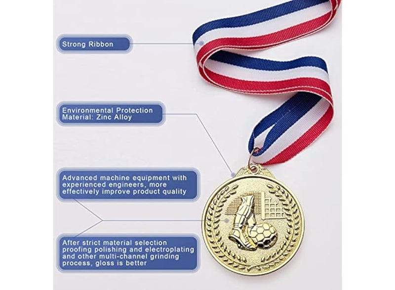 ميداليات كرة قدم للأطفال، ميداليات ذهبية معدنية للمسابقات الرياضية والاحتفالات من ال زي اتش زي اتش، 12 قطعة - Image 4