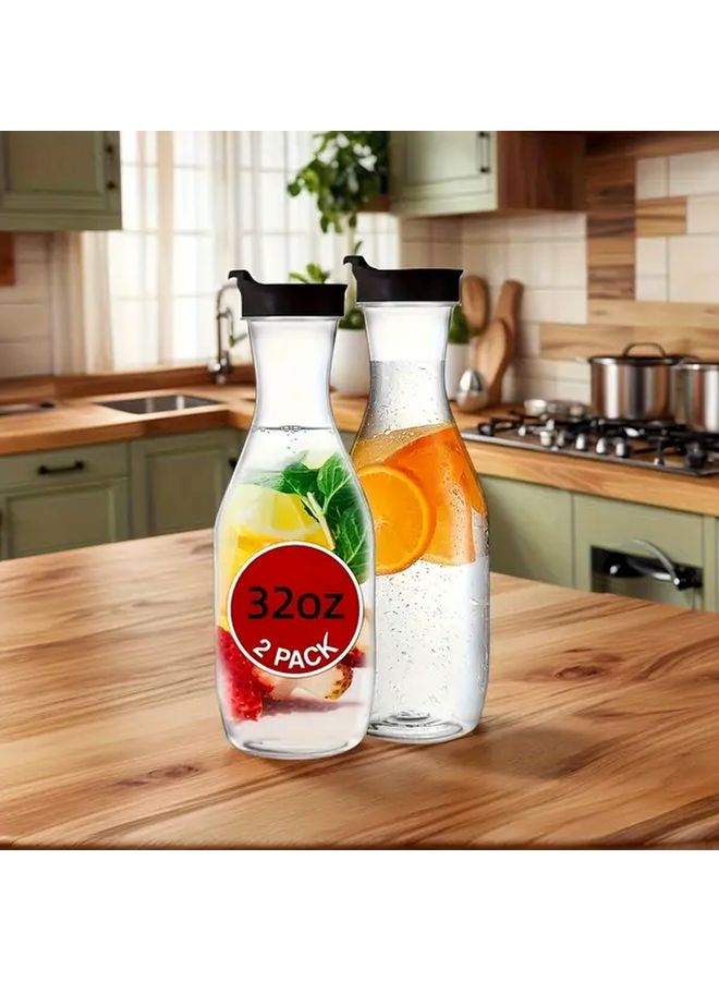 2 حزمة 1 لتر 32 أوقية إبريق بلاستيكي مقاوم للتسرب خالي من مادة BPA لمشروبات الشاي المثلج والعصير - Image 5