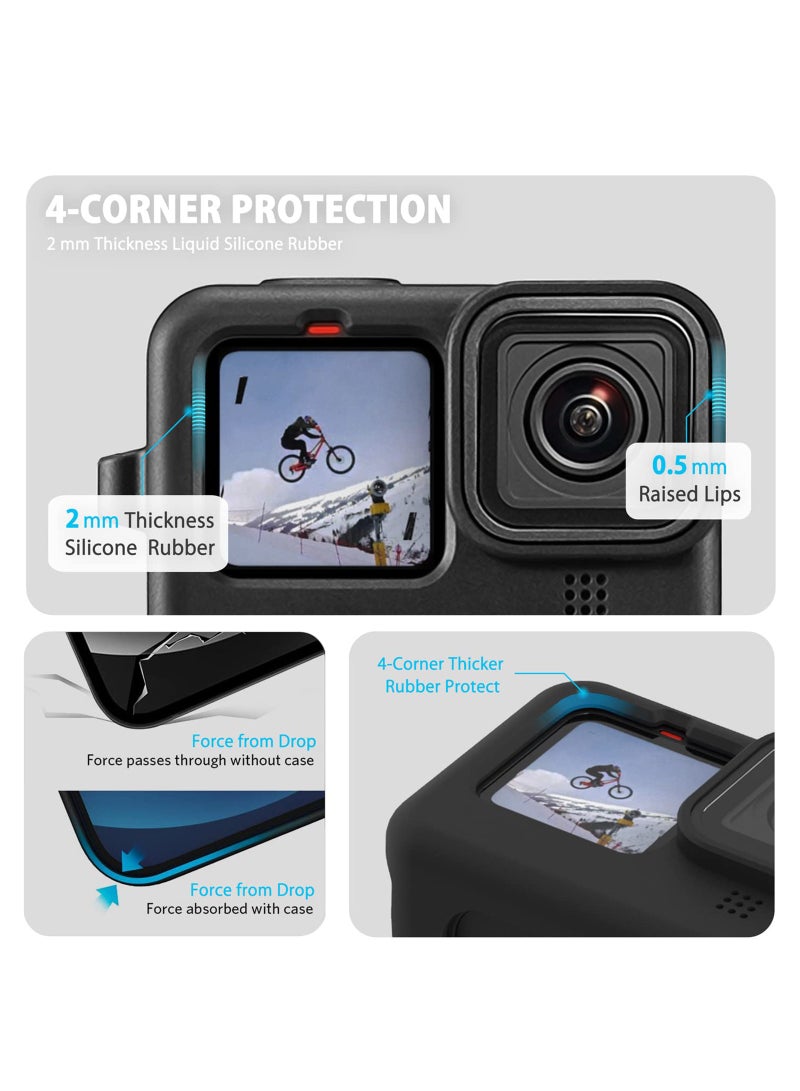 For GoPro Hero 12 / 11 / 10 / 9 Silicone Sleeve Case Cover,  Battery Side Cover, Screen Protectors, Lens Caps, Lanyard Accessories Kit - Image 5