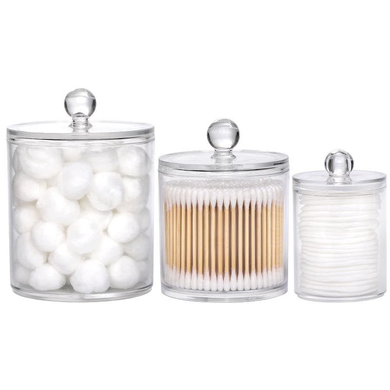 Tbestmax Tbestmax 102036 Oz Cotton SwabBallPad Holder Qtip Apothecary Jar Clear Bathroom Containers Dispenser Clear Lids for Storage 3 Set 