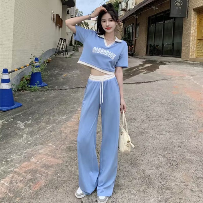 Womens Summer 2023 Slim Fit Crop Top  Pants Set Black  - Image 2