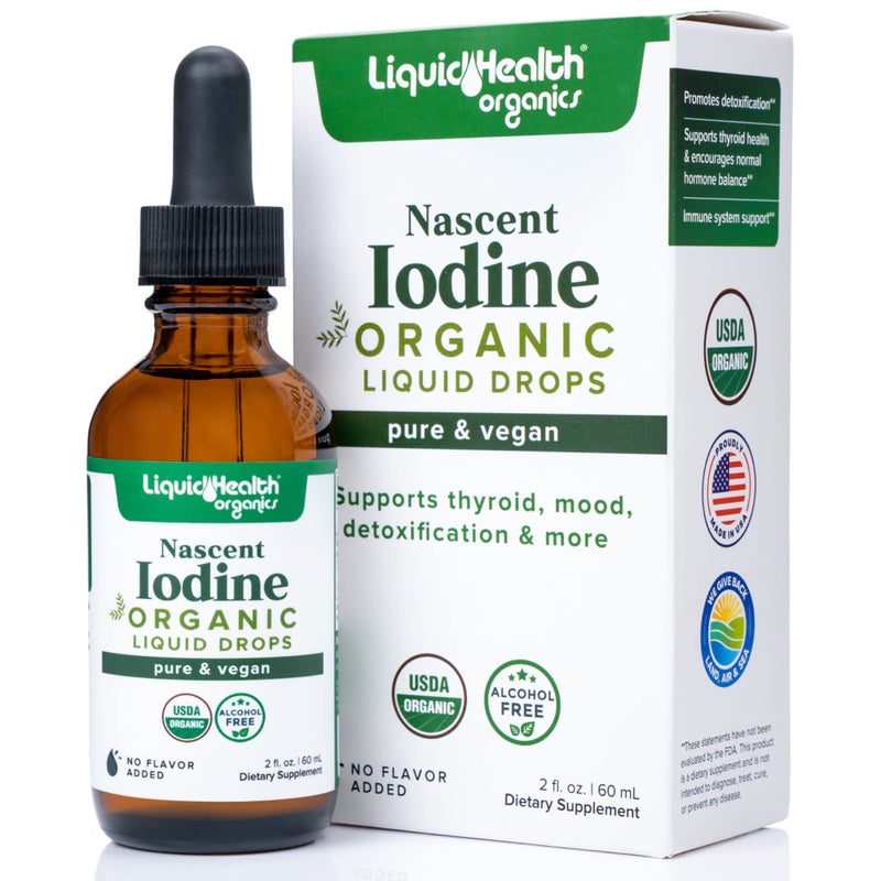 قطرات اليود السائلة العضوية من LIQUIDHEALTH USDA - مكمل يود نقي لدعم الغدة الدرقية والمناعة والطاقة - مصنوع في الولايات المتحدة الأمريكية - نباتي - عديم اللون وبدون طعم - 2 أونصة
