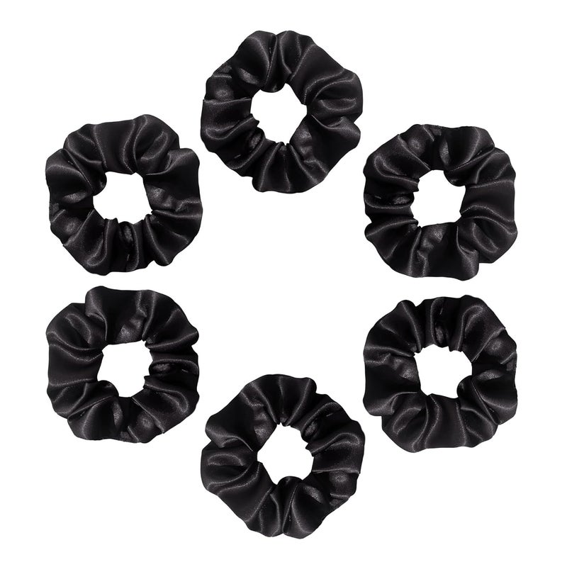 Silvr Bear Luxury Satin Scrunchies 6 pack Black Soft Large Scrunchies for Women and Girls Anti Hair Breakage Hair Ties for Thick  Curly Hair