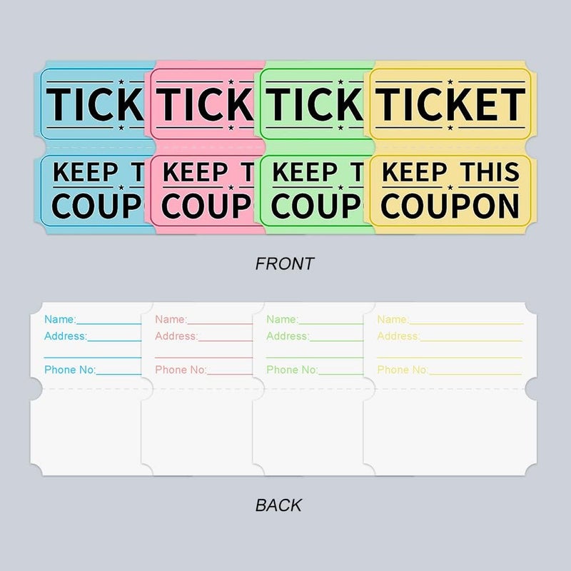 Y essential Store 8000 Assorted Raffle Ticket Rolls, Double Raffle Tickets Set of 4 Colors Printable for Raffle, Events, Classroom, Entry, Class Reward & Door Prize - Image 2