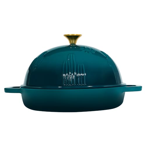 Flavehc Bread Oven Cast Iron Bread Dutch Oven with Cloche Lid for Bread Baking Darkcyan Enameled Cast Iron Bread Oven with Dome Lid for Sourdough, 9.8 Inches - Image 3