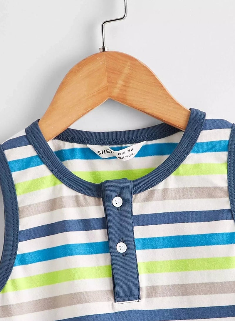 Toddler Boys Half Button Placket Striped Tank Top - Image 3