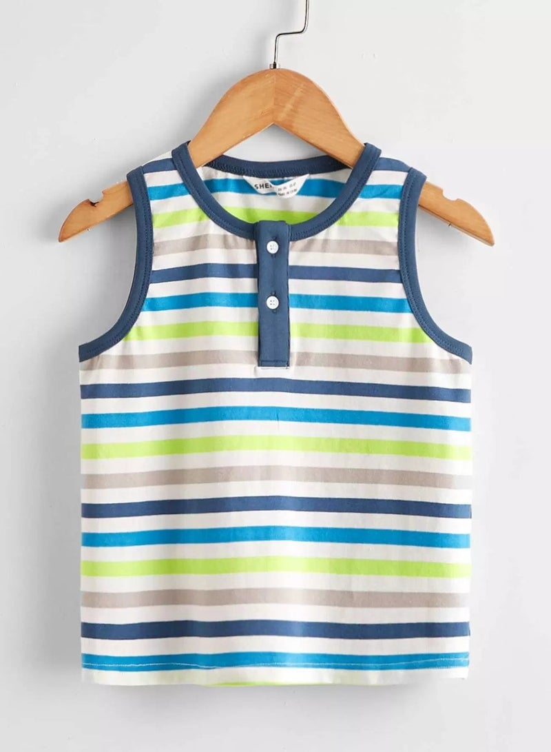Toddler Boys Half Button Placket Striped Tank Top - Image 1