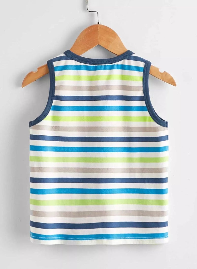 Toddler Boys Half Button Placket Striped Tank Top - Image 2