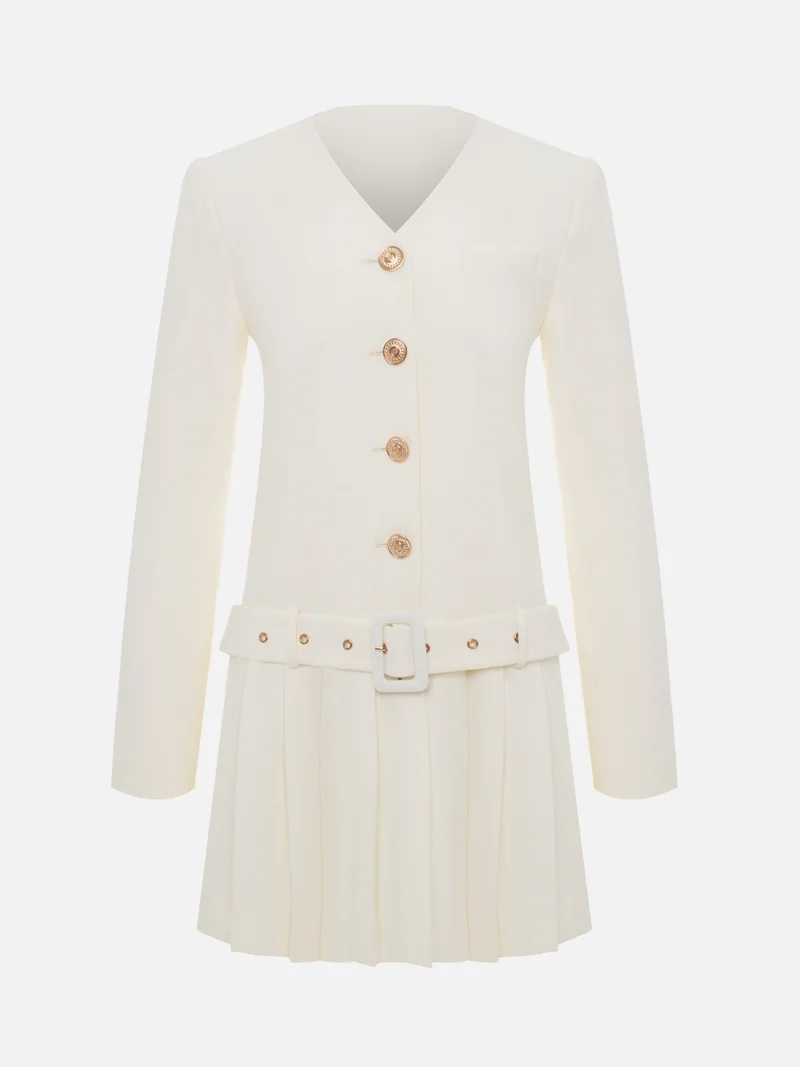 ليتشي فستان قصير من القماش المناسب مع حزام عريض متناسق