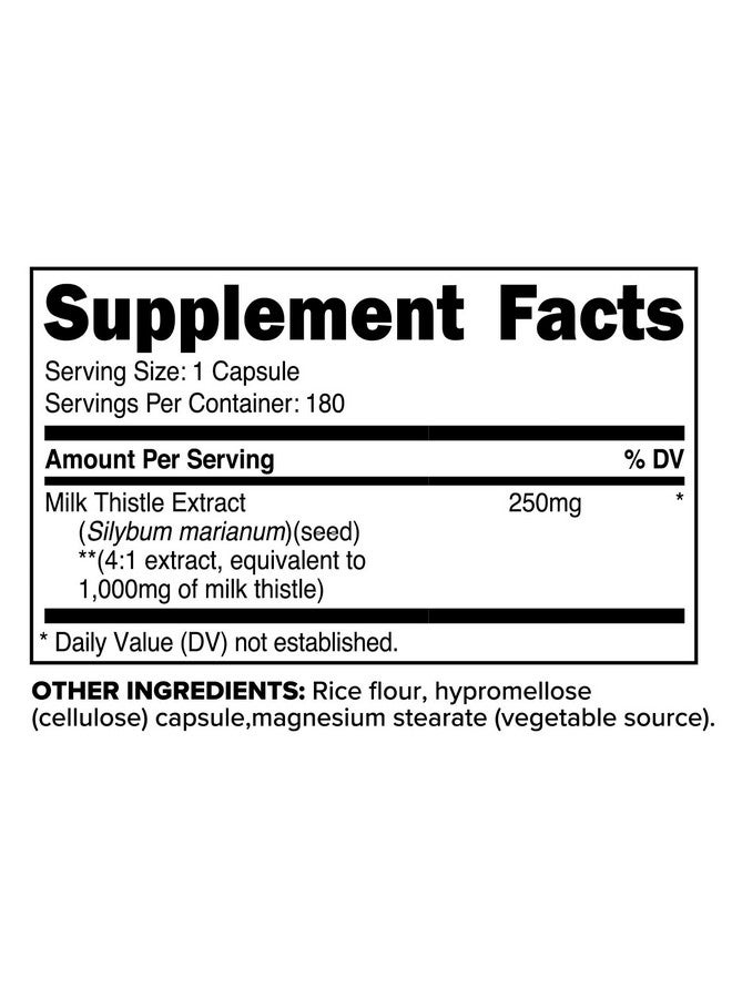 Primaforce Milk Thistle 180 Capsules 1000mg Equivalent - Gluten Free, Non-GMO Dietary Supplement, from 250mg of 4:1 Extract - Image 2