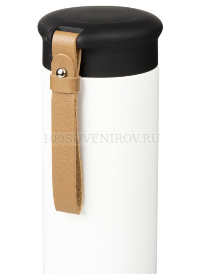 زجاجة مياه حرارية ترمس حراري كوب سفر ٤٥٠ مل معزول بتفريغ الهواء، مصنوع من الفولاذ المقاوم للصدأ 304، مانع للتسرب، يحافظ على المشروبات الساخنة والباردة لعدة ساعات، مع حزام حمل جلدي - مثالي للاستخدام في السيارة، المكتب، الرياضة والسفر. - Image 2