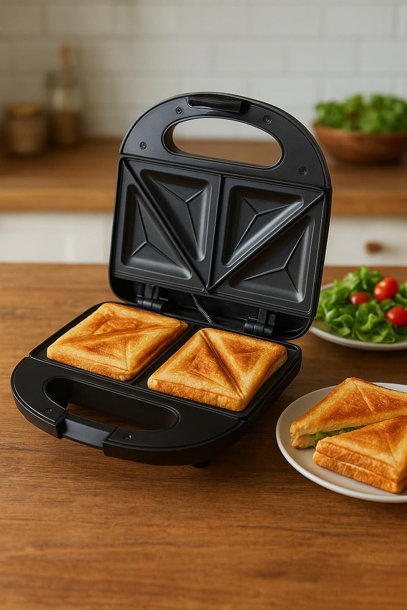 Jamaki Sandwich Maker 1000W Makes The Perfect Breakfast in Minutes – Compact Design & Easy to Clean – Fast Cooking Non-Stick Coated Plates jmk-2004 - Image 1