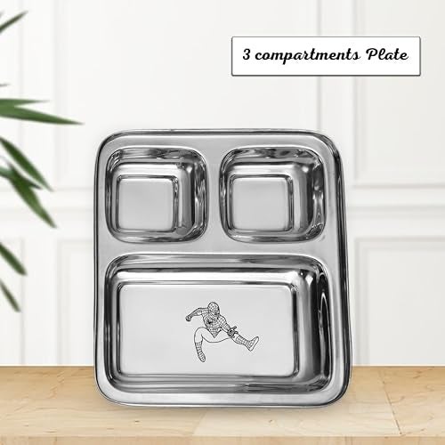 SAVRI Personalized Stainless Steel Compartment Plate for Kids – Favorite Cartoon Character Engraved – Divided Mealtime Dish for Snacks, Lunch, Travel – Best Return Gift for Boys & Girls - Image 2