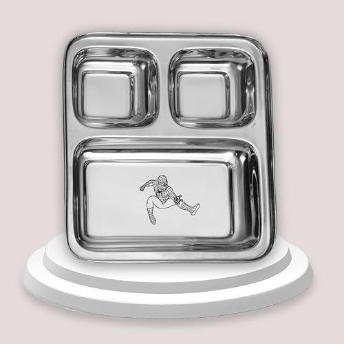 SAVRI Personalized Stainless Steel Compartment Plate for Kids – Favorite Cartoon Character Engraved – Divided Mealtime Dish for Snacks, Lunch, Travel – Best Return Gift for Boys & Girls - Image 1