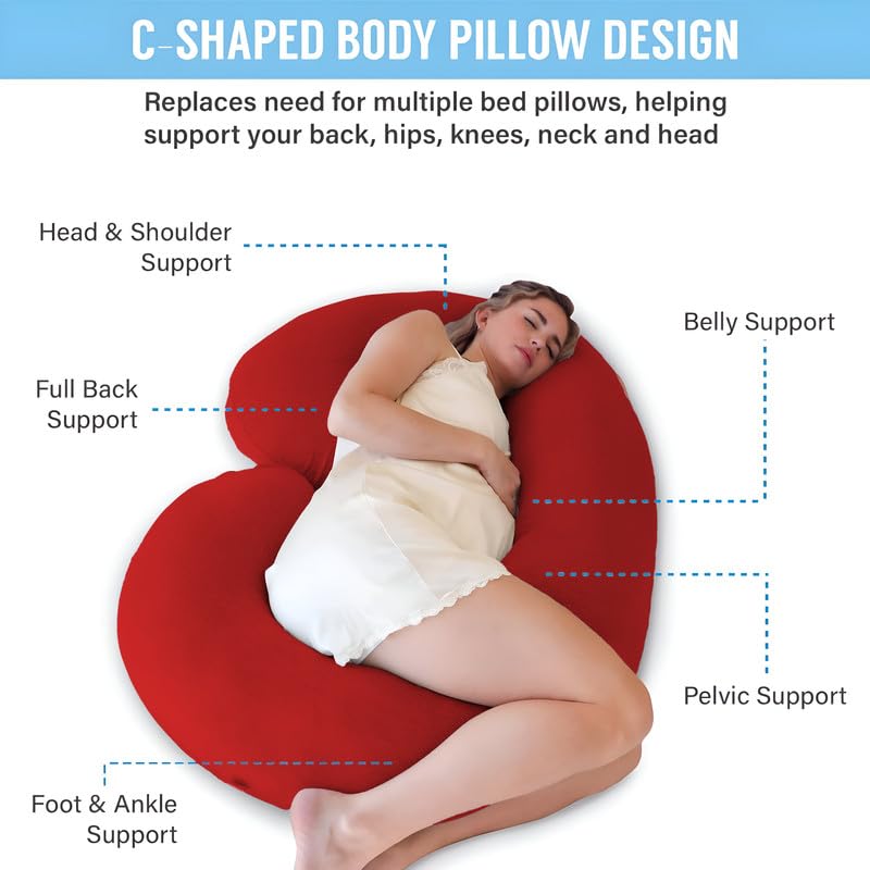 DADDY COOL Full Body C Shape Pregnancy Pillow for Pregnant Women, Maternity Pillow Gift for Pregnancy Sleeping Pillow Pack of 1 Red - Image 2