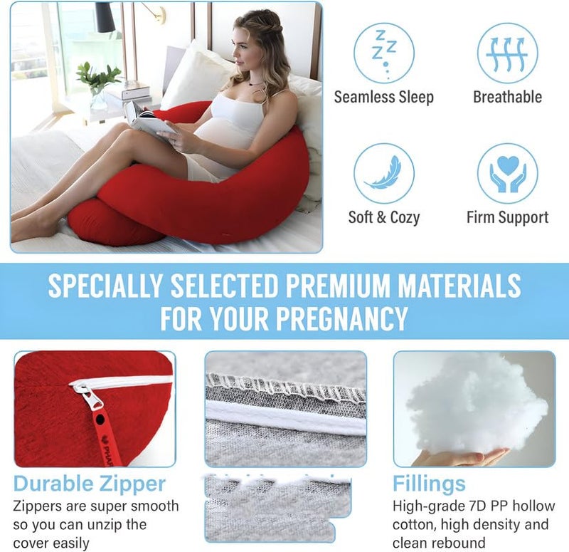 DADDY COOL Full Body C Shape Pregnancy Pillow for Pregnant Women, Maternity Pillow Gift for Pregnancy Sleeping Pillow Pack of 1 Red - Image 4