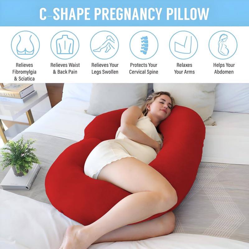 DADDY COOL Full Body C Shape Pregnancy Pillow for Pregnant Women, Maternity Pillow Gift for Pregnancy Sleeping Pillow Pack of 1 Red - Image 3