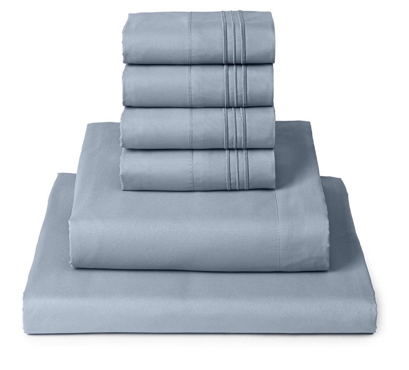 Mellanni King Sheet Set  6Piece Iconic Collection Bedding Including 4 Pillowcases 16Inch Deep Pocket Easy Care Extra Soft Cooling Sheets Brushed Microfiber  Blue Hydrangea