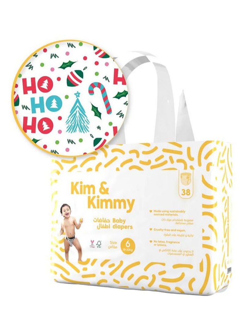 Kim & Kimmy Diapers, Size 6 - 38 Pieces, Wetness indicator for timely changes, Comfortable, secure fit