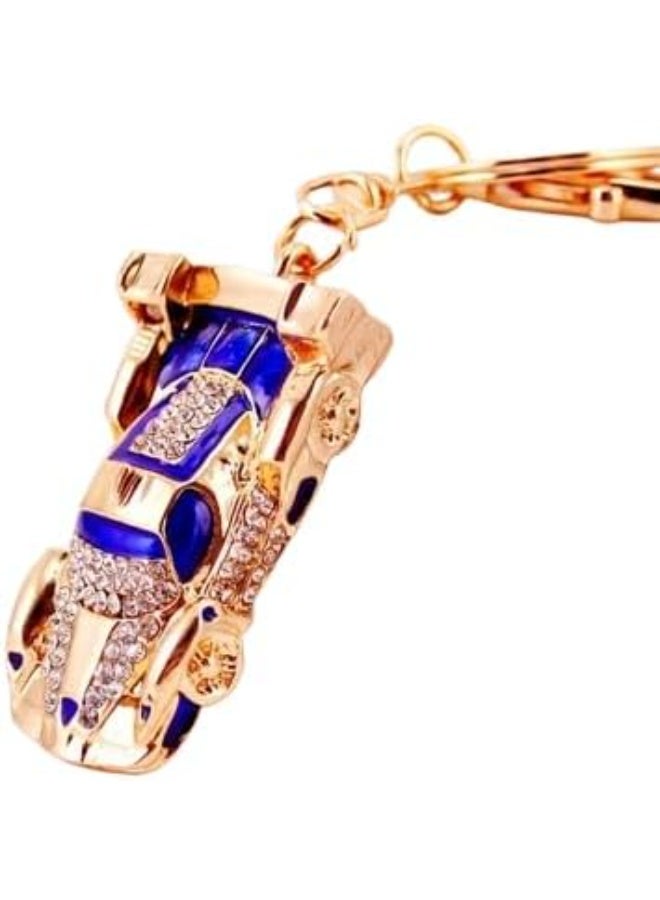 ماي سوق - ميدالية مفاتيح فاخرة بتصميم سيارة رياضية مرصعة بالكريستال اللامع - لون ذهبي وأزرق ملكي - Image 1