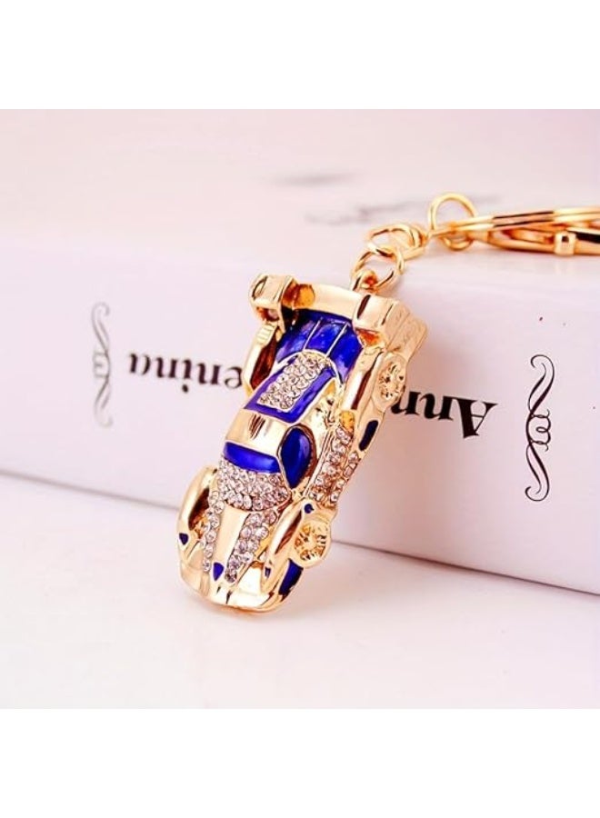 ماي سوق - ميدالية مفاتيح فاخرة بتصميم سيارة رياضية مرصعة بالكريستال اللامع - لون ذهبي وأزرق ملكي - Image 3