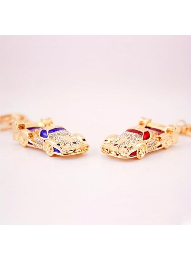 ماي سوق - ميدالية مفاتيح فاخرة بتصميم سيارة رياضية مرصعة بالكريستال اللامع - لون ذهبي وأزرق ملكي - Image 2