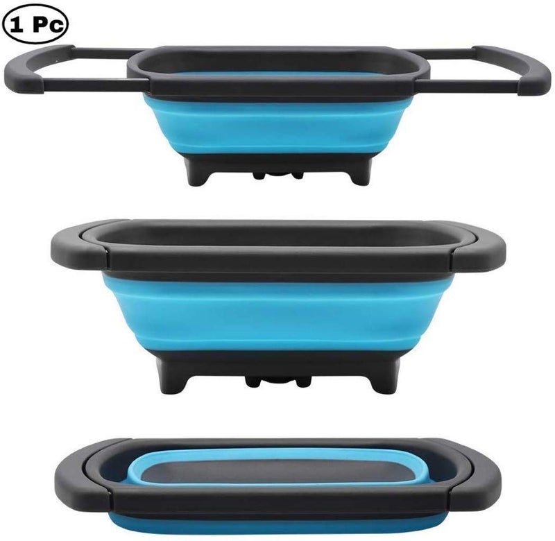 GION ilicone Food Drainer Washing Basket Collapsible Strainers Kitchen Colander Drain for Fruit Noodles Rice Pulses Vegetable Pasta with Extendable Handles - Image 3