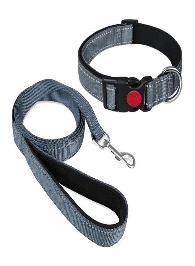 Berlin's PET ACCESSORIES Berlin's Reflective 1inch Dog Collar and Leash Set with Adjustable fit, Strong Metal Clip, and Handle. Ensures Comfort, Control, and Safety for Daily Walks, Training, and Outdoor Adventures (Grey) - Image 1