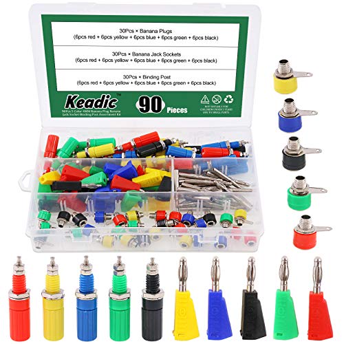 Keadic 90Pcs 5 Color 4MM Banana Plug Banana Jack Socket Binding Post Assortment Kit Respectively for Testing Probes Binding Post Jack Soldering for Speaker Banana Plug Test Probe Connector - Image 1