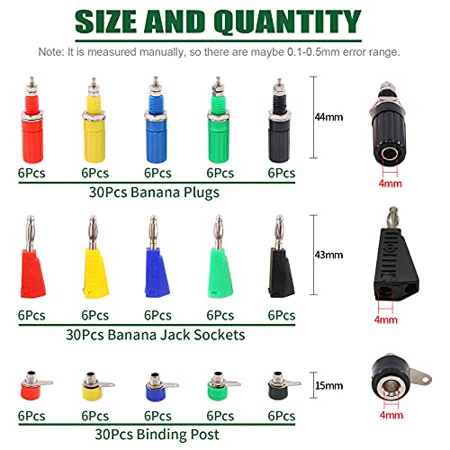 Keadic 90Pcs 5 Color 4MM Banana Plug Banana Jack Socket Binding Post Assortment Kit Respectively for Testing Probes Binding Post Jack Soldering for Speaker Banana Plug Test Probe Connector - Image 2