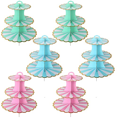JMIATRY 6 Pack Cardboard Cupcake Stand 3 Tier Multicolor Cake Stand Afternoon Tea Stands Cardboard Round Dessert Tower for Afternoon Tea Birthday Party Wedding and Baby Shower