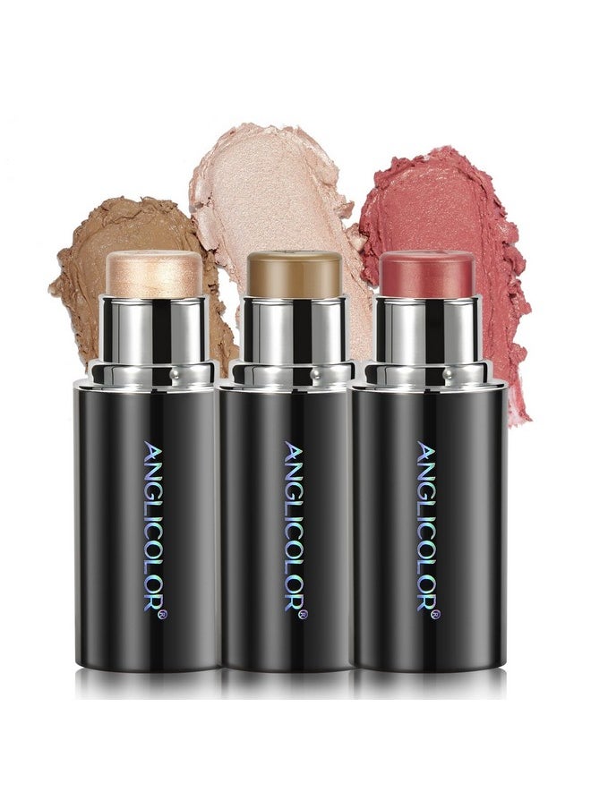 Anglicolor 3PC Anglicolor Highlighter Long Lasting,Contour Stick Makeup Naturally,Blush Makeup Smoothing,High Color Rendering,Easy To Mix,Vegan & Cruelty-Fre (#ABC, 18g)  - Image 1