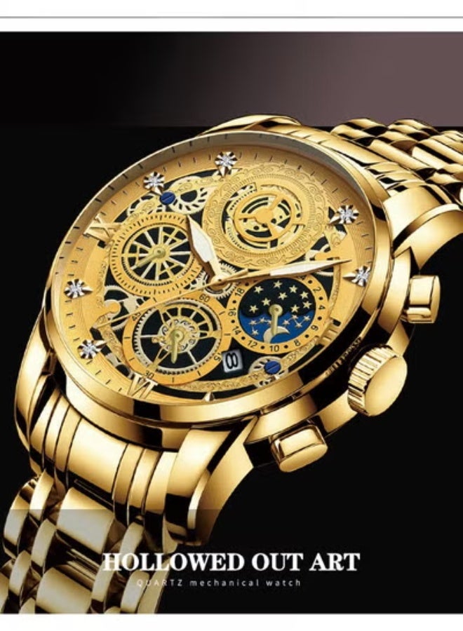 FNGEEN Men's Quartz Watch, Skeleton Design, Waterproof, Multi-Function Wristwatch with 42mm Dial and Metal Case - Image 3