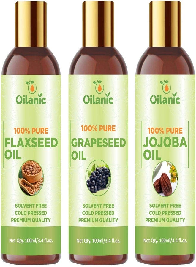 Oilanic 100% Pure & Natural Skincare Flaxseed Oil, Grapeseed Oil & Jojoba Oil Combo pack of 3 bottles of 100 ml(300 ml) - Image 1