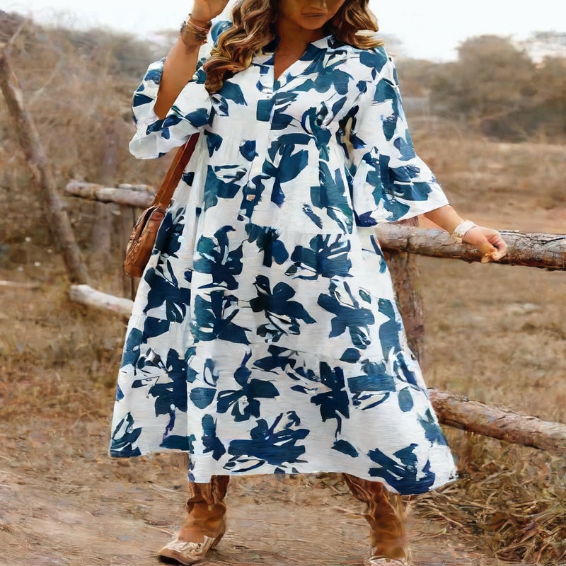 Women's Long Dress Ethnic Print Flowing Maxi Dress Casual Loungewear - Image 3