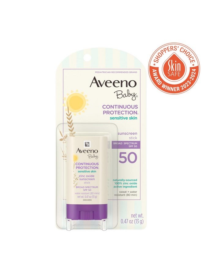 Aveeno Baby Continuous Protection Mineral Sunscreen Stick For Sensitive Skin With Broad Spectrum Spf 50 Protection For Face & Body, Naturally Sourced 100% Zinc Oxide, Travel Size, 0.47 Oz  - Image 2