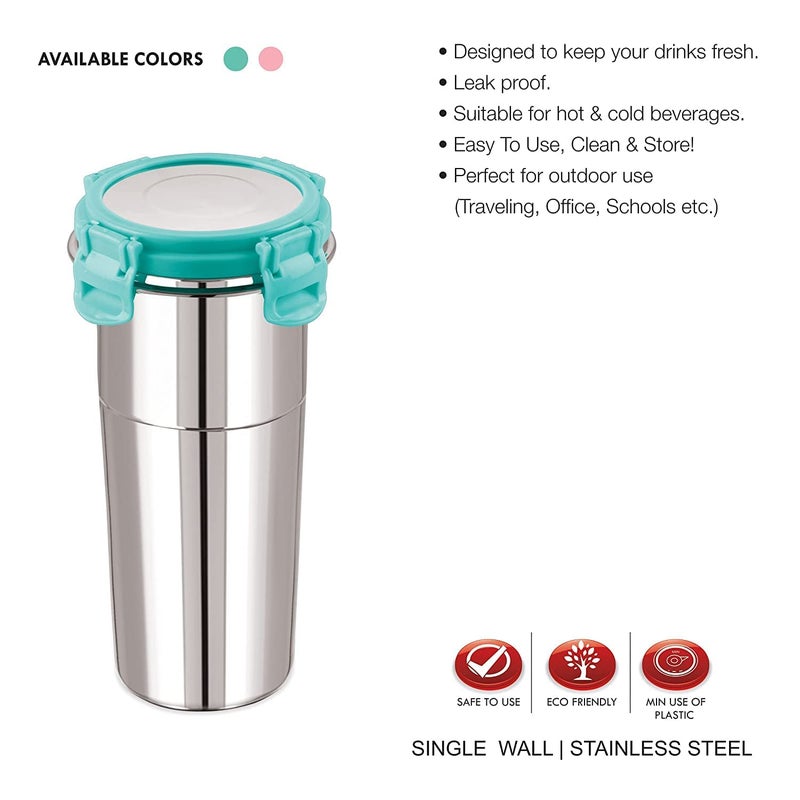 HS ENTERPRISE Click and Seal Lock Fusion Tumbler Stainless Steel Storage Air Tight Container - Pack of 2 (400 ML & 600 ML) Fusion Bottle (Multi Color) (2 in 1 Fusion (Steel)) - Image 3