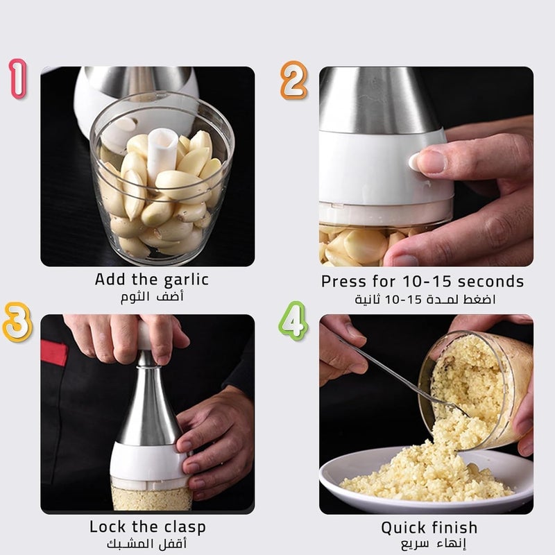 Kresal Handheld Bowling Vegetable Manual Garlic Crusher 304 Stainless Steel Hand Mixer Household Auxiliary Food Vegetable Chopper Garlic Meat Grinder Suitable for Kitchen Restaurant - Image 2