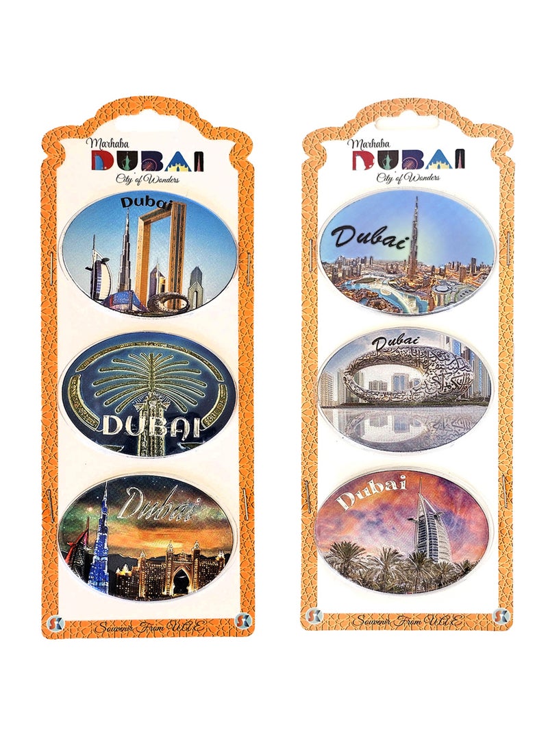 سوق الهدايا التذكارية [٦ قطع] مغناطيس ثلاجة بيضاوي الشكل من رقائق معدنية، تذكارات، هدية للمسافرين، معالم دبي الشهيرة ٦٠ × ٤٨ مم، تصميم فاخر ٠٢ - Image 1