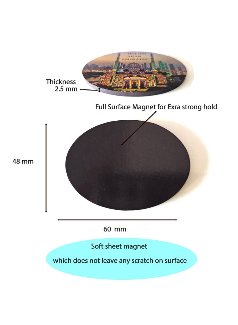سوق الهدايا التذكارية [٦ قطع] مغناطيس ثلاجة بيضاوي الشكل من رقائق معدنية، تذكارات، هدية للمسافرين، معالم دبي الشهيرة ٦٠ × ٤٨ مم، تصميم فاخر ٠٢ - Image 2