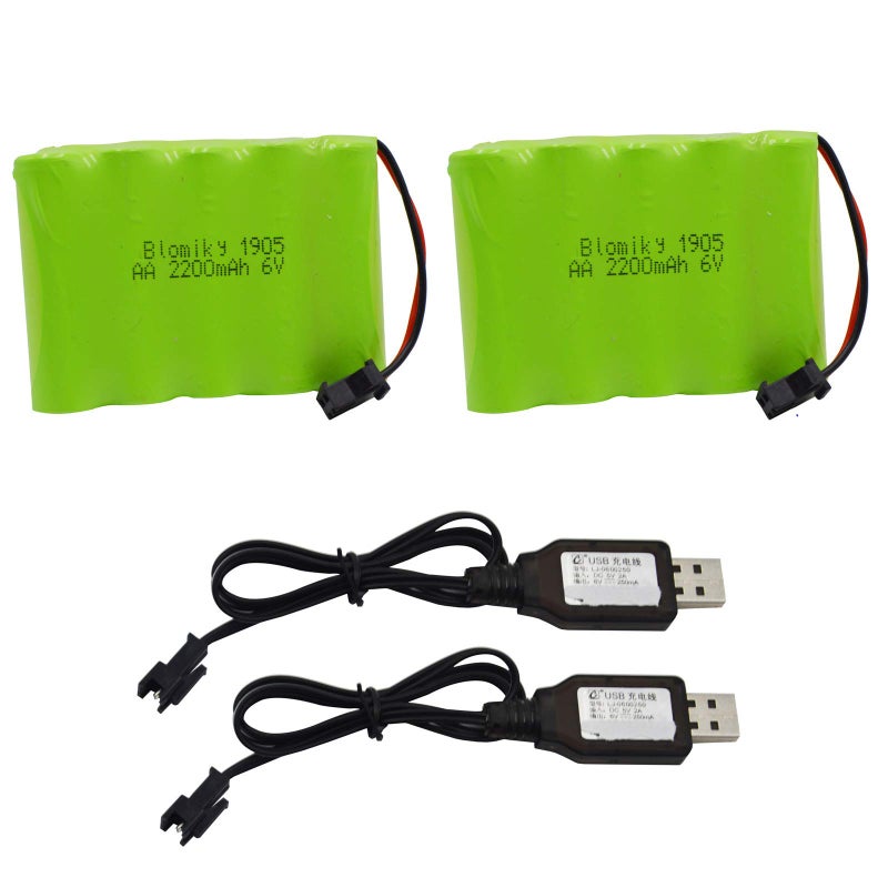 Blomiky 2 Pack 6.0V 2200mAh NiMH Rechargeable Battery with SM-2P Black 2 pin Plug and USB Cable fit for RC Car Vehicles Trucks 6V NiMh 2 - Image 5