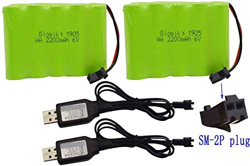 Blomiky 2 Pack 6.0V 2200mAh NiMH Rechargeable Battery with SM-2P Black 2 pin Plug and USB Cable fit for RC Car Vehicles Trucks 6V NiMh 2 - Image 4