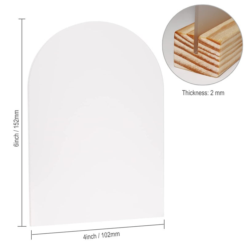 ORGANTEAM Frosted Blank Arch Acrylic Sign with Wooden Stands - 10 Pack DIY Customizable Sign Kit for Wedding Table Numbers, Restaurant Party Bridal Shower (4x6 Inch) - Image 3