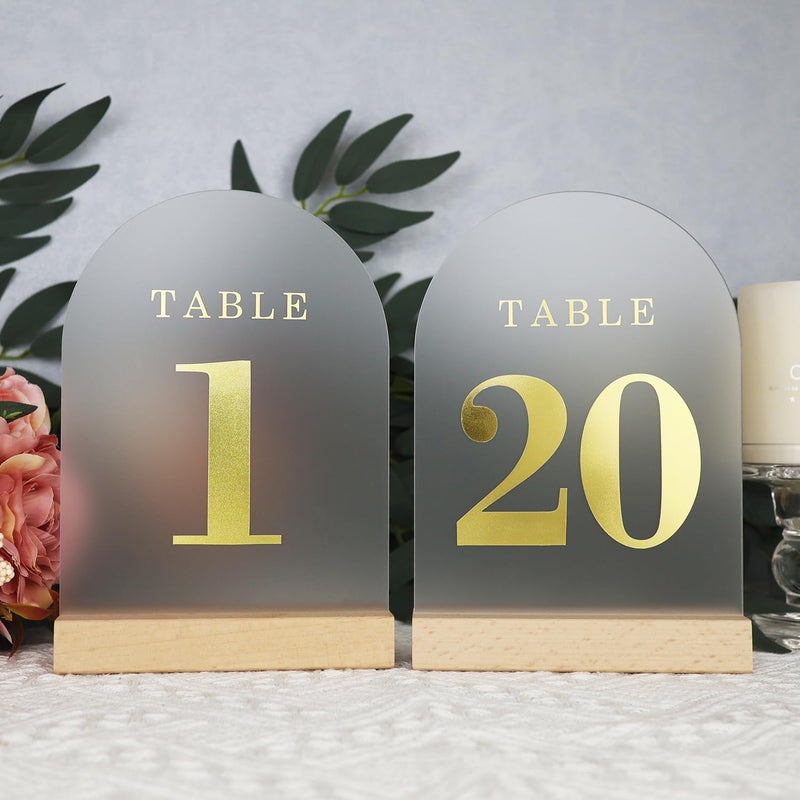 ORGANTEAM Frosted Blank Arch Acrylic Sign with Wooden Stands - 10 Pack DIY Customizable Sign Kit for Wedding Table Numbers, Restaurant Party Bridal Shower (4x6 Inch) - Image 5