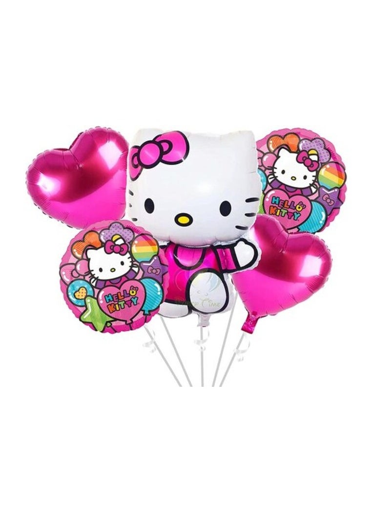 Party Time Party Time 5-Pieces Pink Hello Kitty Balloons Set, Round Hello Kitty Foil Balloons 