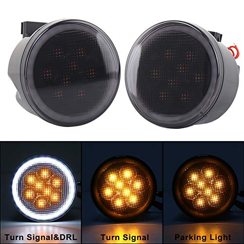 MOVOTOR JK Turn Signal Lights White Halo Amber LED Smoke Lens Front Grille Parking Lights for 2007-2018 Jeep Wrangler JK & JK Unlimited - Image 2