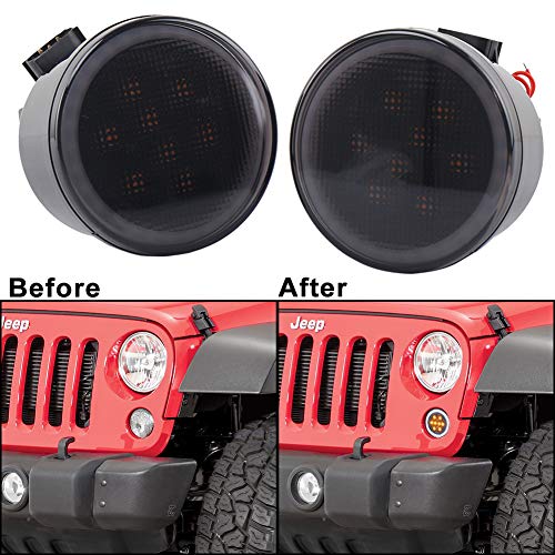 MOVOTOR JK Turn Signal Lights White Halo Amber LED Smoke Lens Front Grille Parking Lights for 2007-2018 Jeep Wrangler JK & JK Unlimited - Image 3