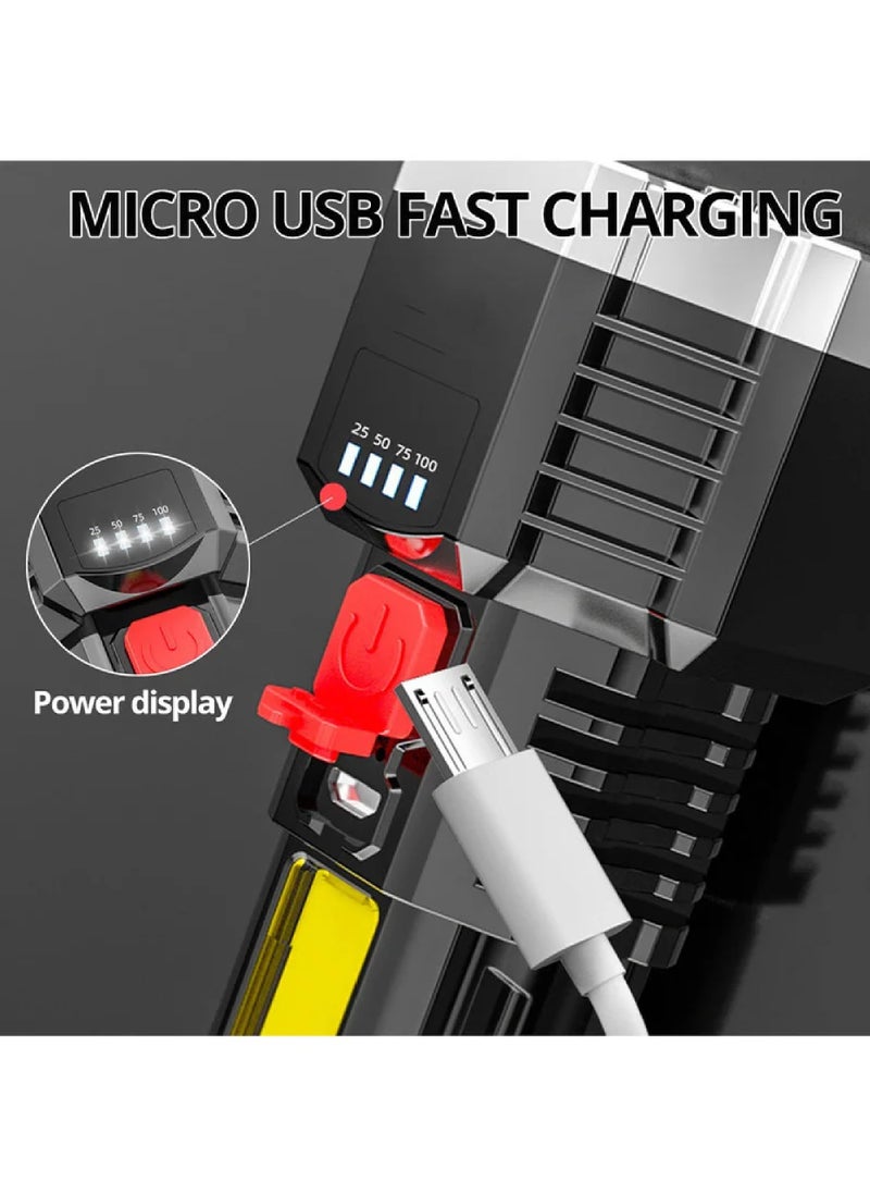 Rock Pow - Rechargeable LED Flashlight with COB Side Light Super Bright Flashlight Battery Powerd Waterproof Handheld Flashlights - Image 1